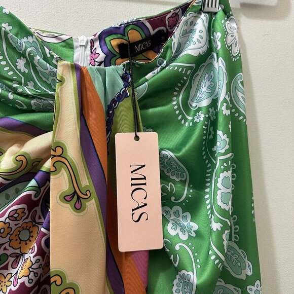 2/$30 Micas Maxi Skirt Size M Boho Resortwear Retro 70s Draped Ruched Colorful - Picture 5 of 11